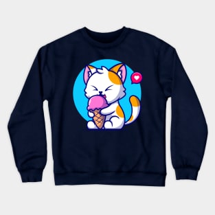 Cute Cat Eating Ice Cream Cone Cartoon Crewneck Sweatshirt